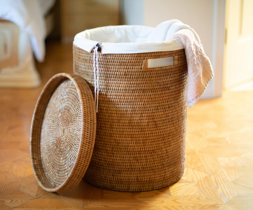 Artifacts Rattan™ Round Hamper With Lid, Honey Brown