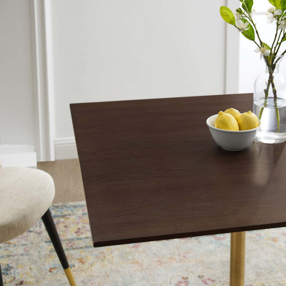 Dining Table, Square, Wood, Gold Dark Brown Brown Walnut, Cafe Bistro Restaurant