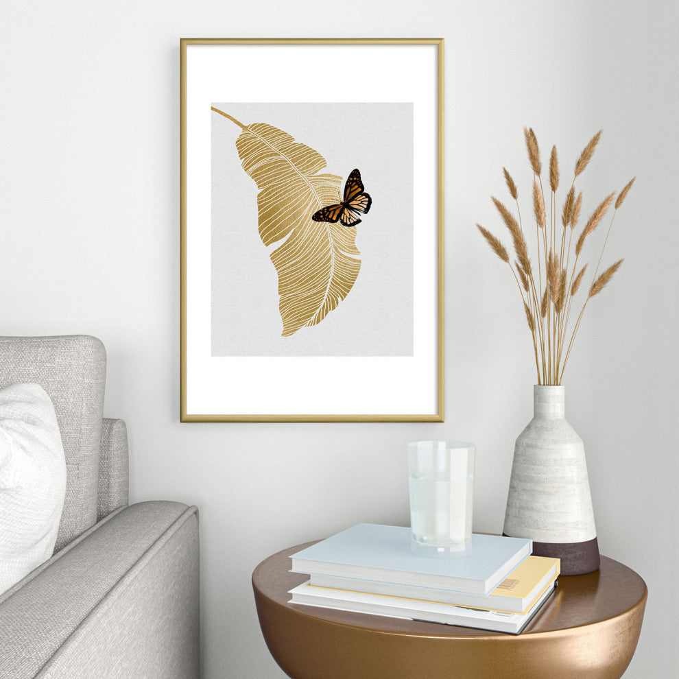 Orara Studio Butterfly and Palm Leaf Metal Framed Art Print