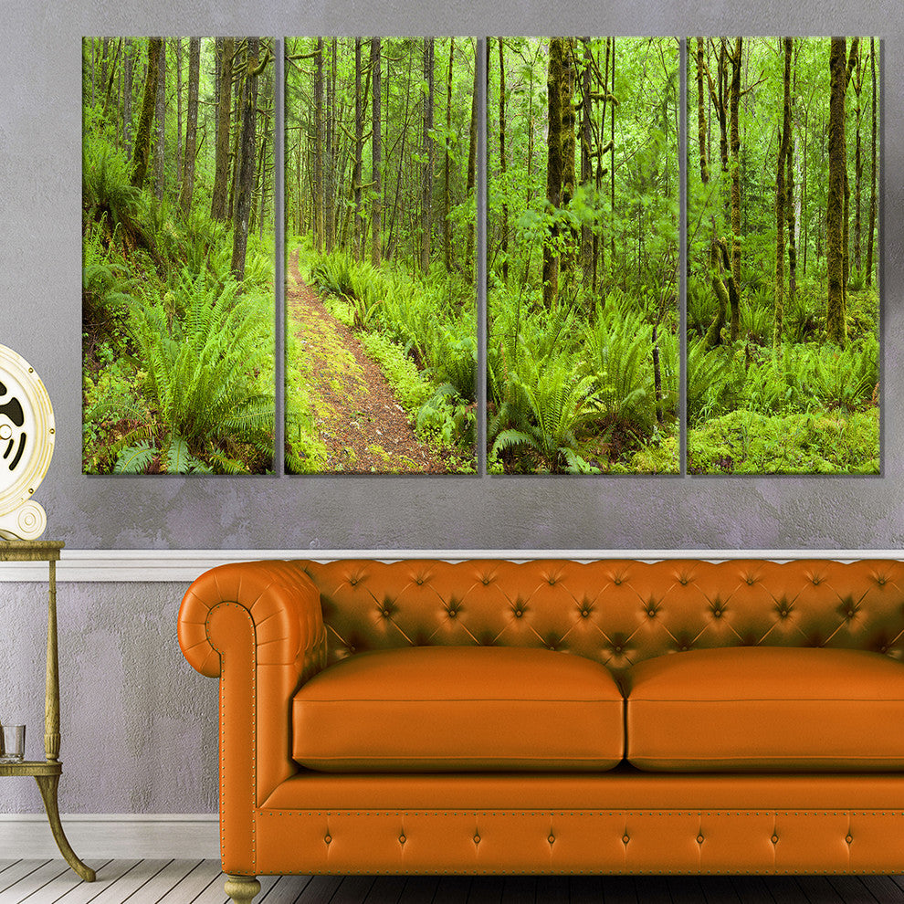 "Lush Forest Path Columbia River" Forest Wall Art Print, 4 Panels, 48"x28"