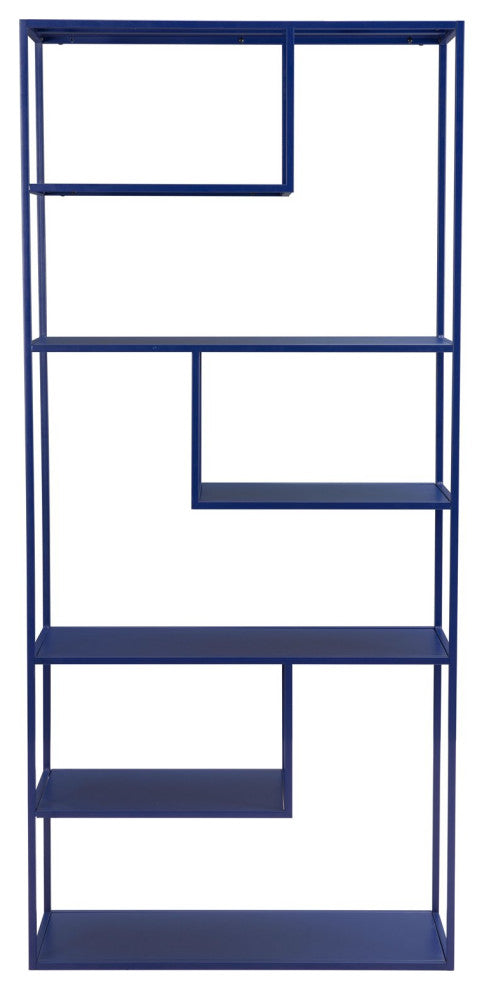 Bookcase Wall Shelf Rack, Steel Metal, Blue, Lounge Cafe Lobby Hospitality