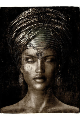 Woman With Headdress Artwork | Andrew Martin Glamour Girl Sepia 1, 47" X 71"