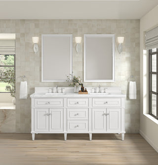 Lorelai 72" Double Vanity, Bright White, 3 CM White Zeus Top