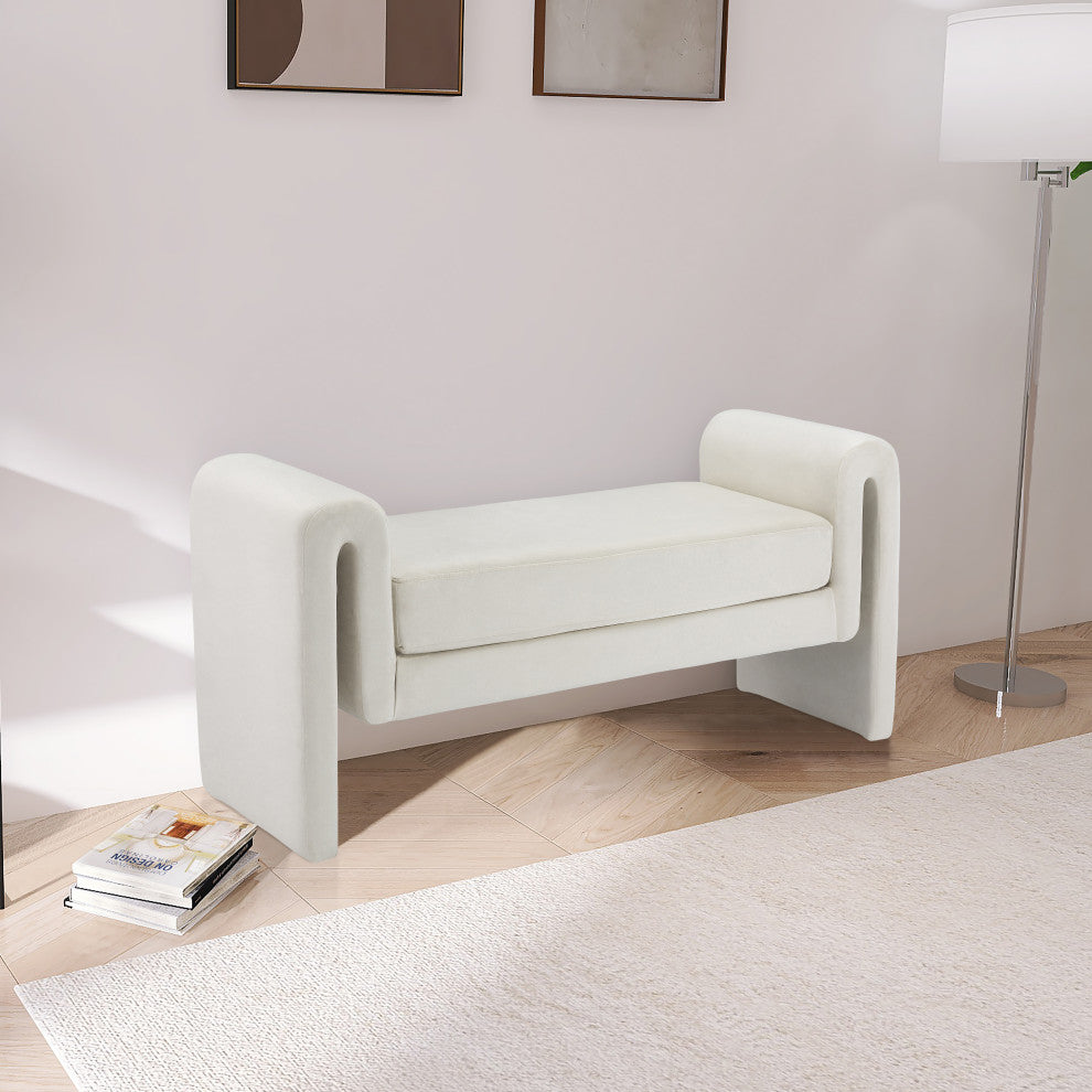 Sloan Velvet Upholstered Bench, Cream, 51" Wide