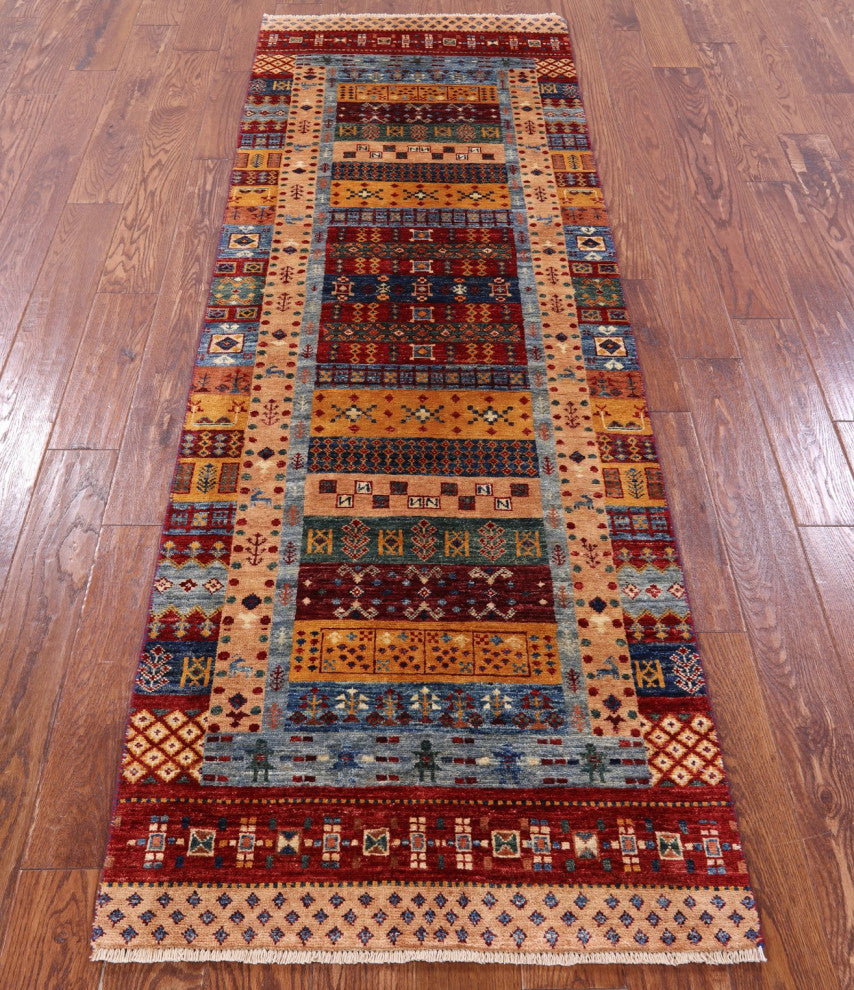 2' 9" X 8' 1" Tribal Persian Gabbeh Hand-Knotted Wool Runner Rug Q10599