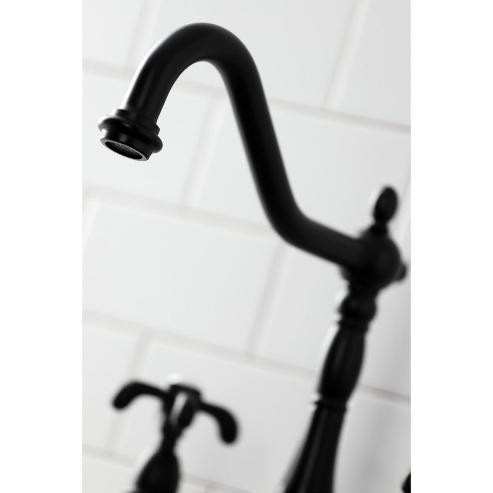 KS1270TXBS French Country Bridge Kitchen Faucet With Brass Sprayer, Matte Black