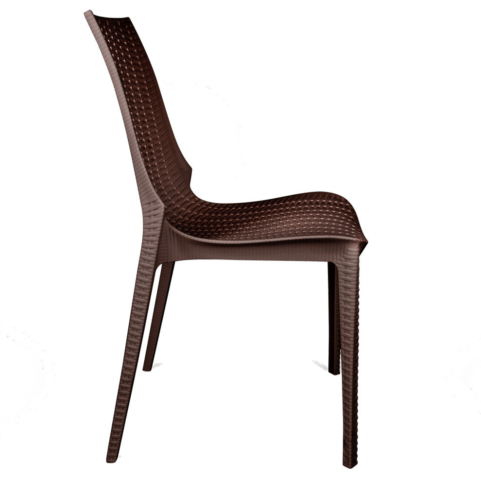 LeisureMod Kent Weave Design 3-Piece Outdoor Patio Dining Set, Brown