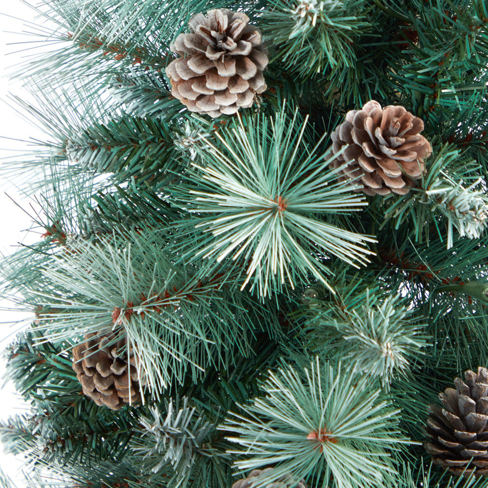 4.5' Frosted British Columbia Mountain Pine Faux Xmas Tree W/Lights, Pinecones