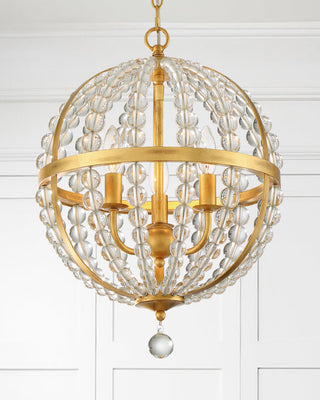 Roxy 3 Light Chandelier in Antique Gold with Clear Glass Beads