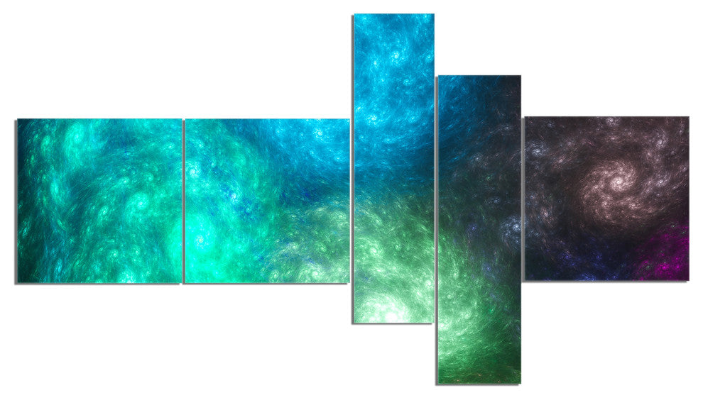 Colorful Rotating Fractal Galaxies, Abstract Wall Art Canvas, 60"x32", 5 panels