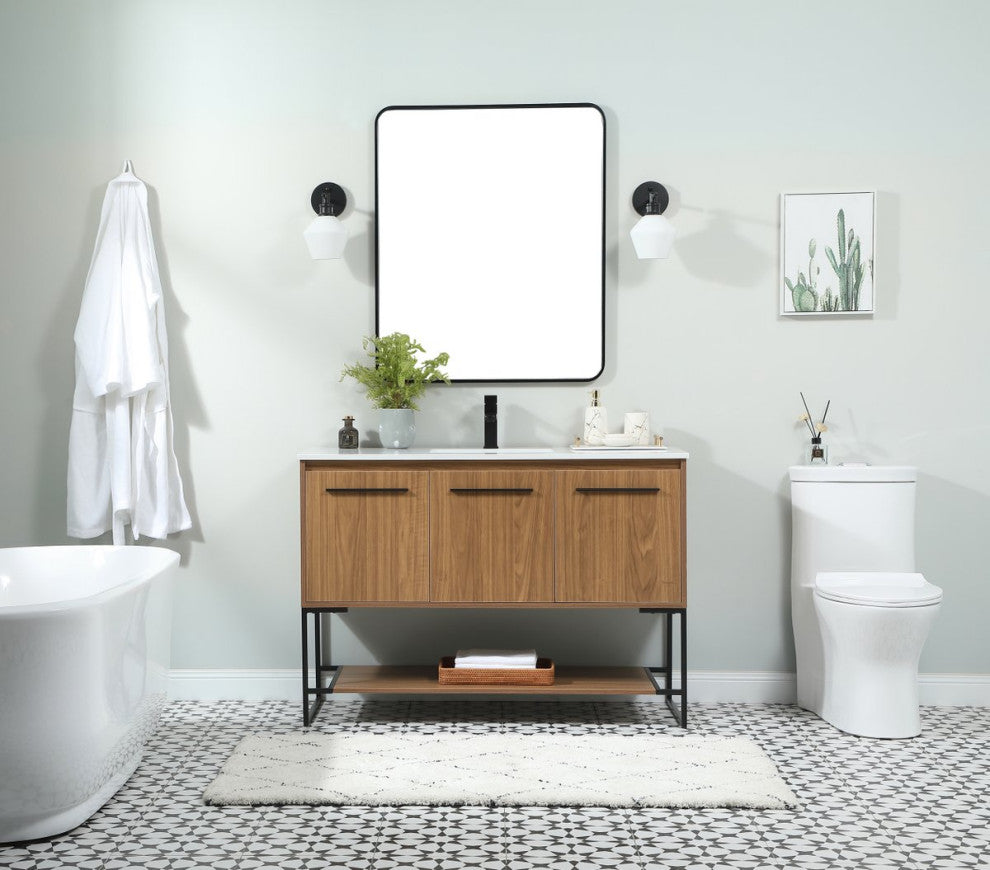 Sue Walnut Brown-Light Bathroom Vanity, Walnut Brown, 48"