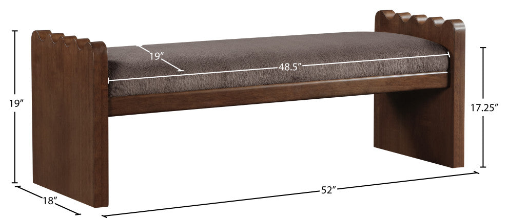 Sonia Upholstered Bench, Brown, Velour Fur Fabric, Brown Finish