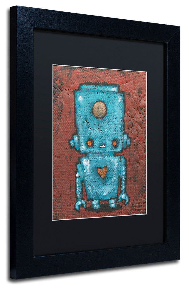 ''Wee-Bot-Blue'' Matted Framed Art, Black Frame, Black Matte, 14x11
