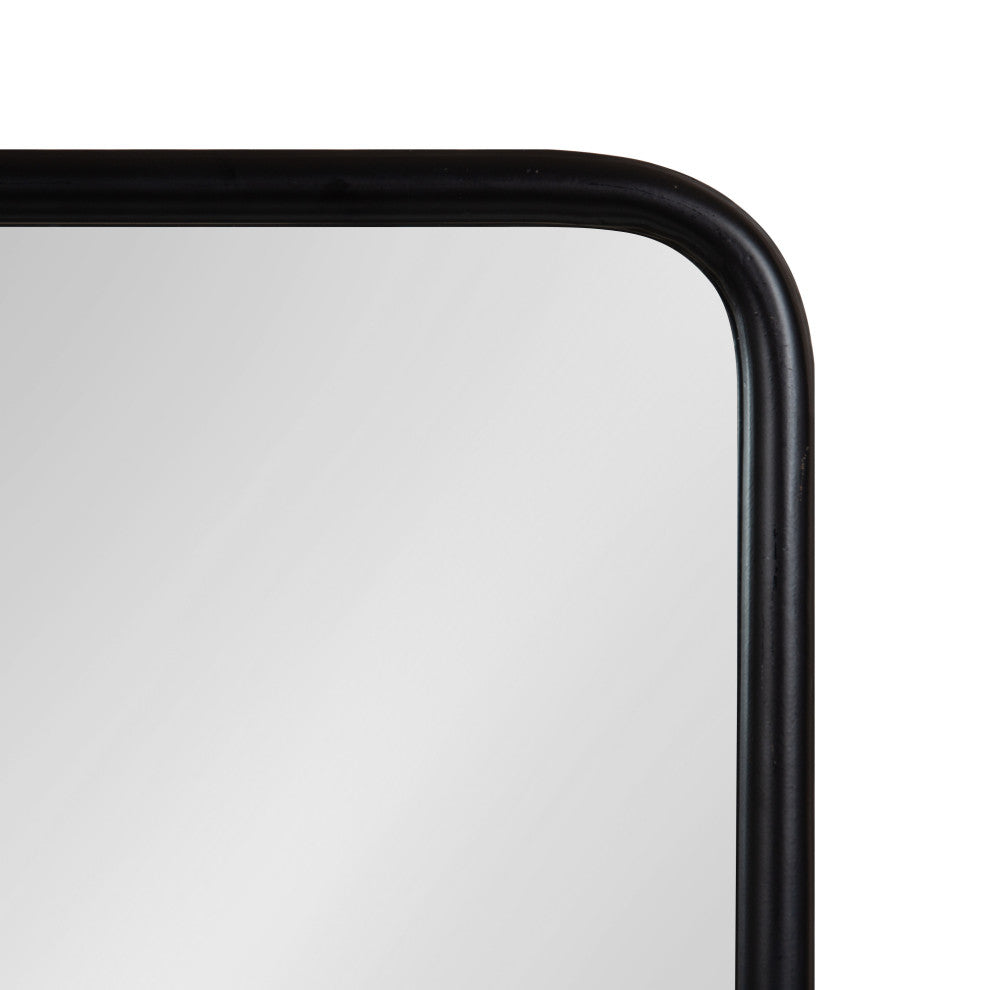 Estero Metal Framed Radius Rectangle Wall Mirror With Shelf, Black 18x30