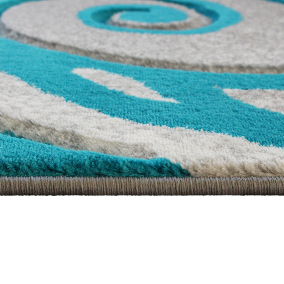 Angie Collection Modern Rectangle 5' x 7' High-Low Pile Swirled Area Rug, Turquo