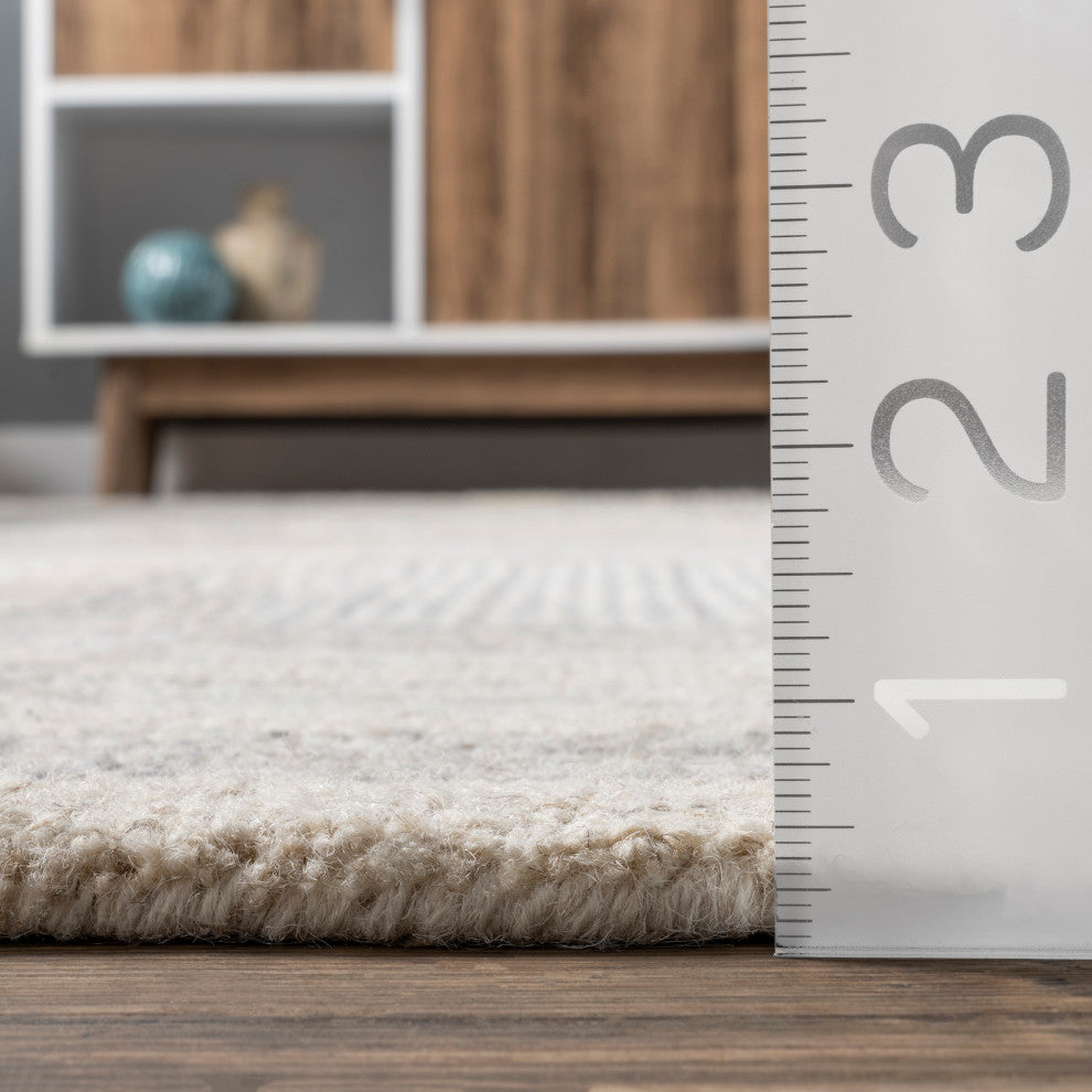 Deco Striped Tile Wool Area Rug, Light Grey 10'x14'