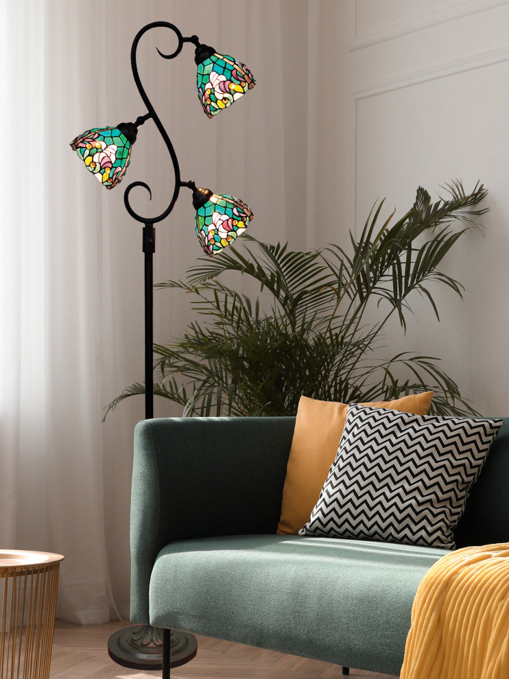 Alassio Teal 3-Light Tiffany Floor Lamp
