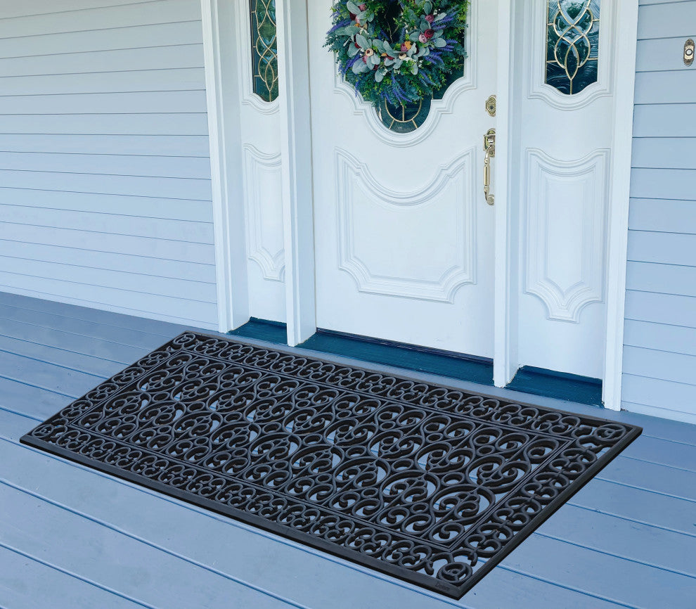 Large Natural Rubber Doormat, Indoor/Outdoor, Black Artistic