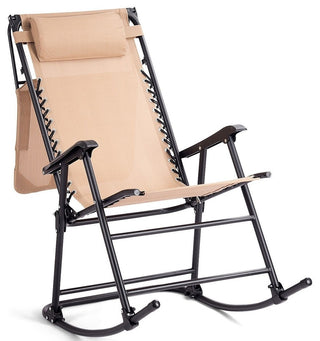 Zero Gravity Folding Rocker Porch Rocking Chair, Beige