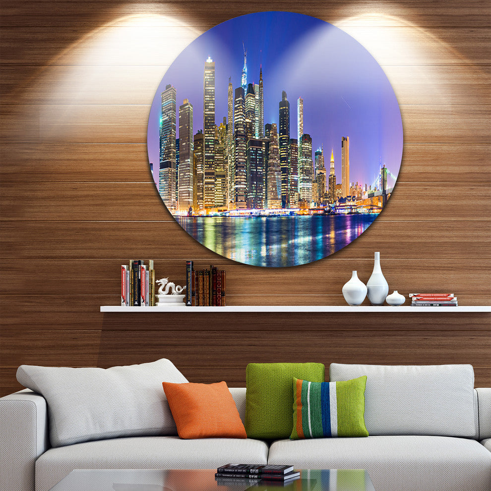 New York Cityscape Panorama, Photo Round Wall Art, 11"
