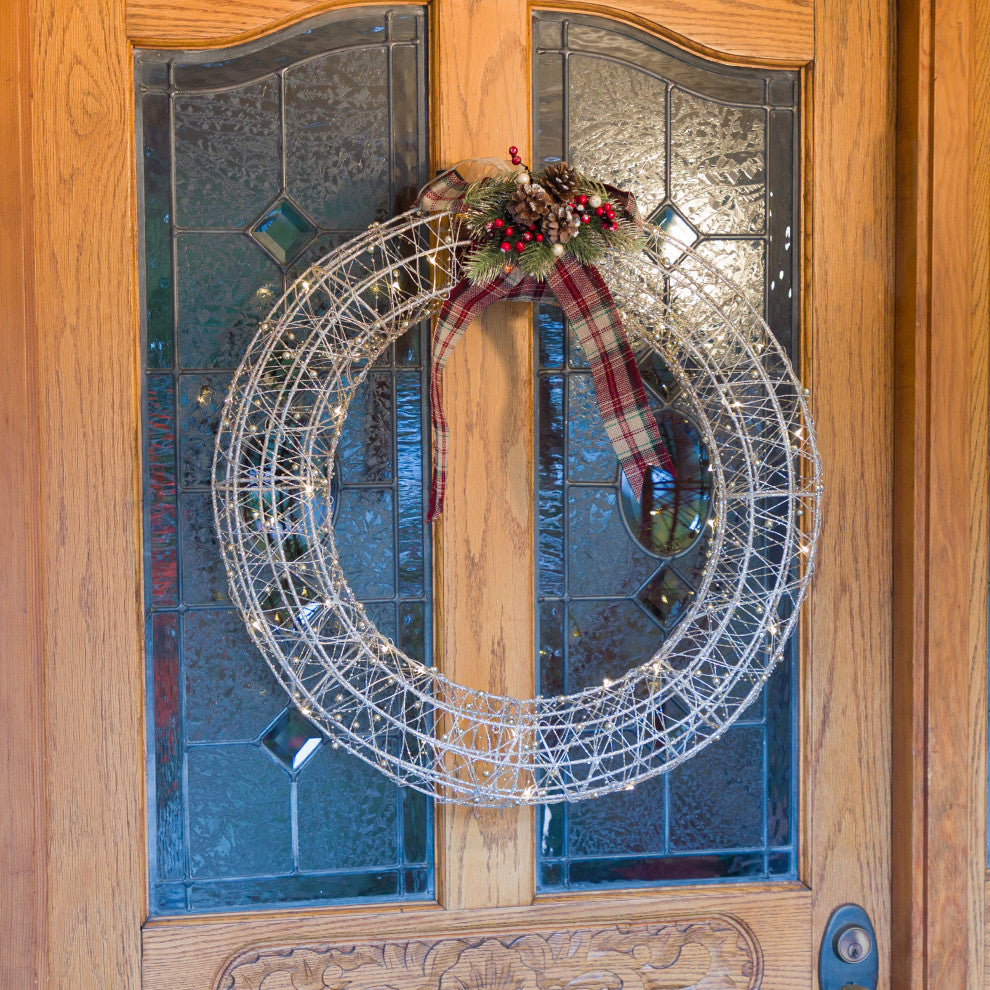 Gold Wire Christmas Wreath Hanging DÃ©cor with LED Lights