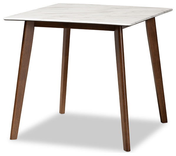 Loolas Mid-Century 5-Piece Dining Set With Faux Marble Table, Light Beige/Walnut