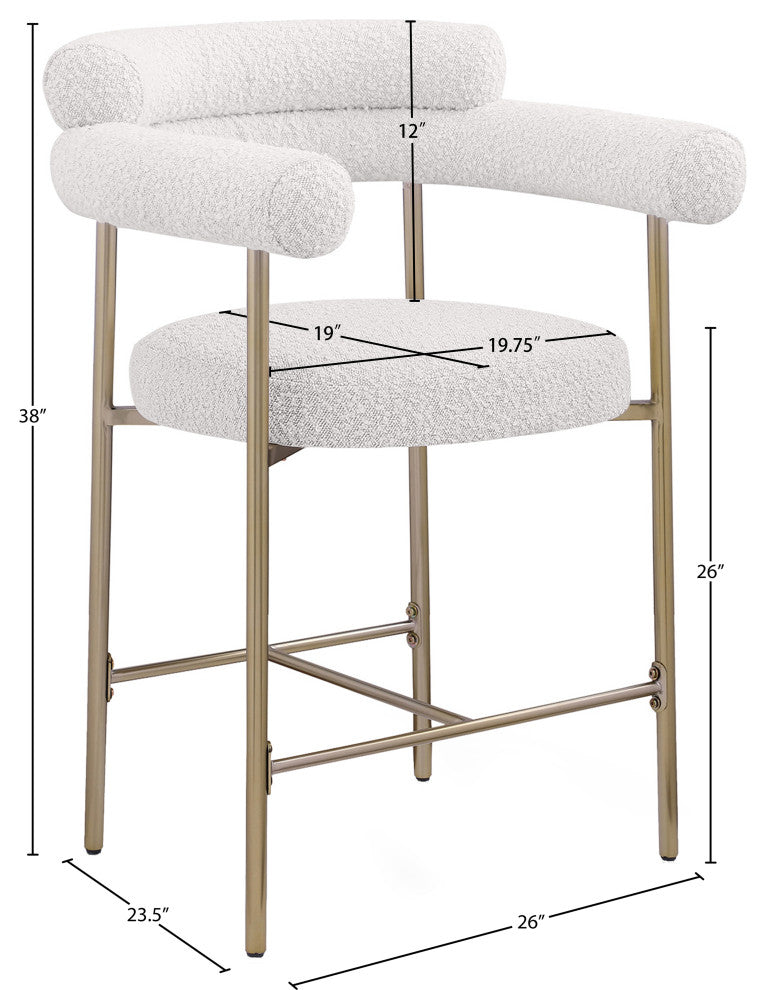Blake Boucle Fabric Upholstered Counter Stool, Set of 2, Cream, Brushed Finish