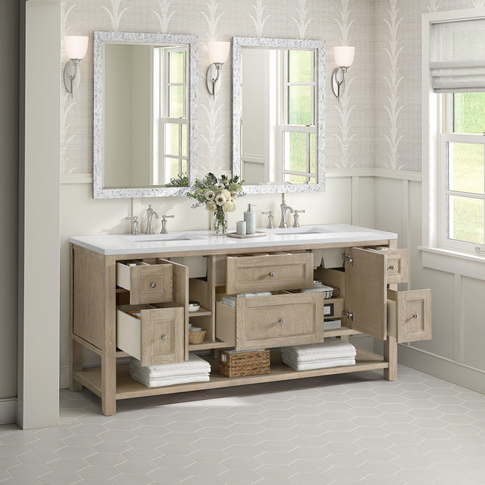 Breckenridge 72" Double Vanity, Oak, 3 CM White Zeus Top