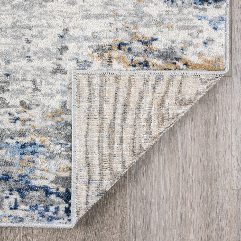 Ramiro Contemporary Abstract Indigo & Gray Runner Rug, 2''x7''