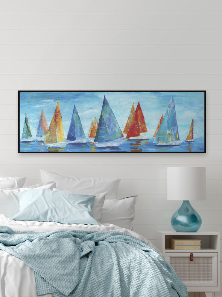 "Colorful Sails" Floater Framed Painting Print on Canvas, 30x10