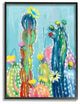 Bold Bright Blue Abstract Cacti Painting Oversized Framed Giclee, 16"x20"