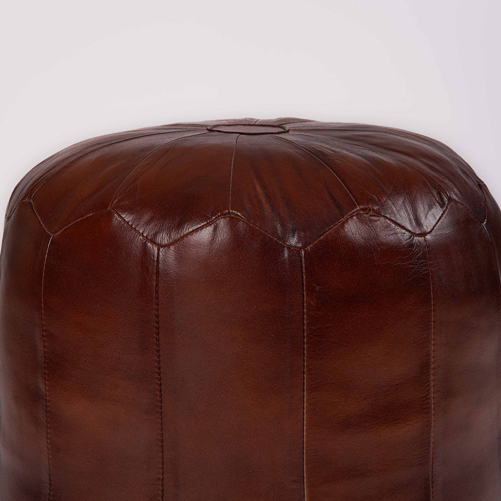 Pouf-Solid Handmade Leather Pouf, Floor Pillows and Poufs, 14x14x14
