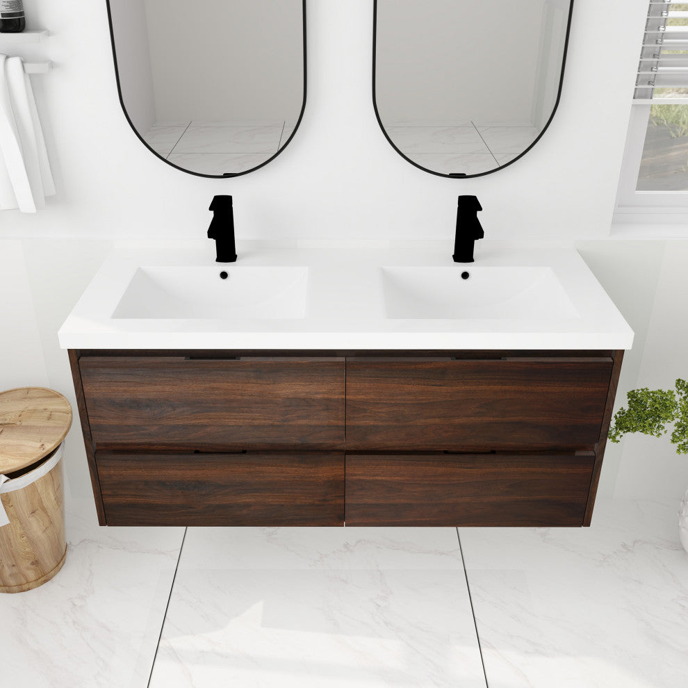 Wall-Mounted Plywood Bath Vanity Set, Integrated Sink
