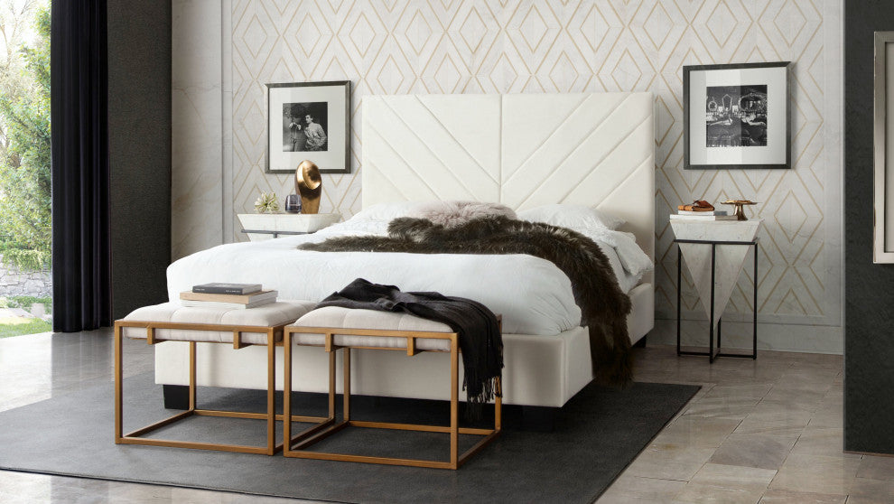 Vogue Eastern King Bed, Light Cream Velvet