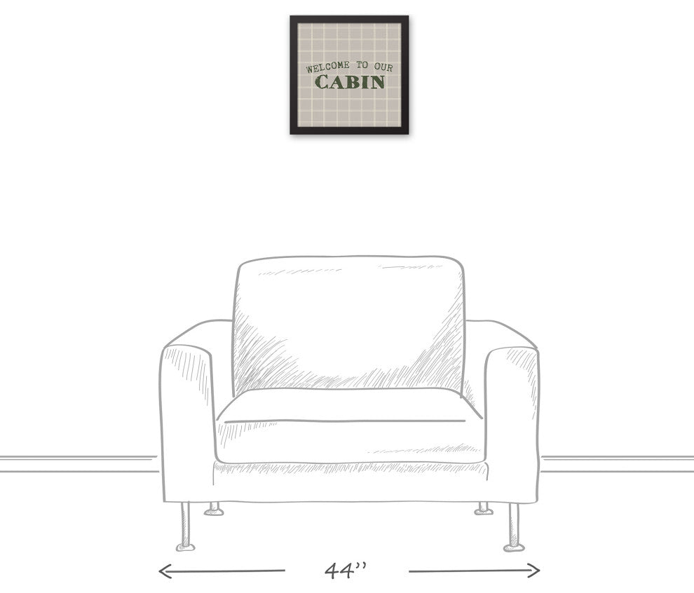 Welcome to our Cabin Gray and White Check 13.73x13.73 Black Framed Canvas