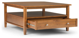 Warm Shaker Solid Wood Square Coffee Table, Light Golden Brown