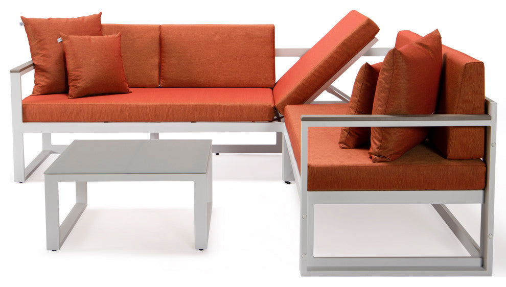 LeisureMod CSLW-80OR Chelsea Sectional Adjustable Headrest&CoffeeTable Cushions