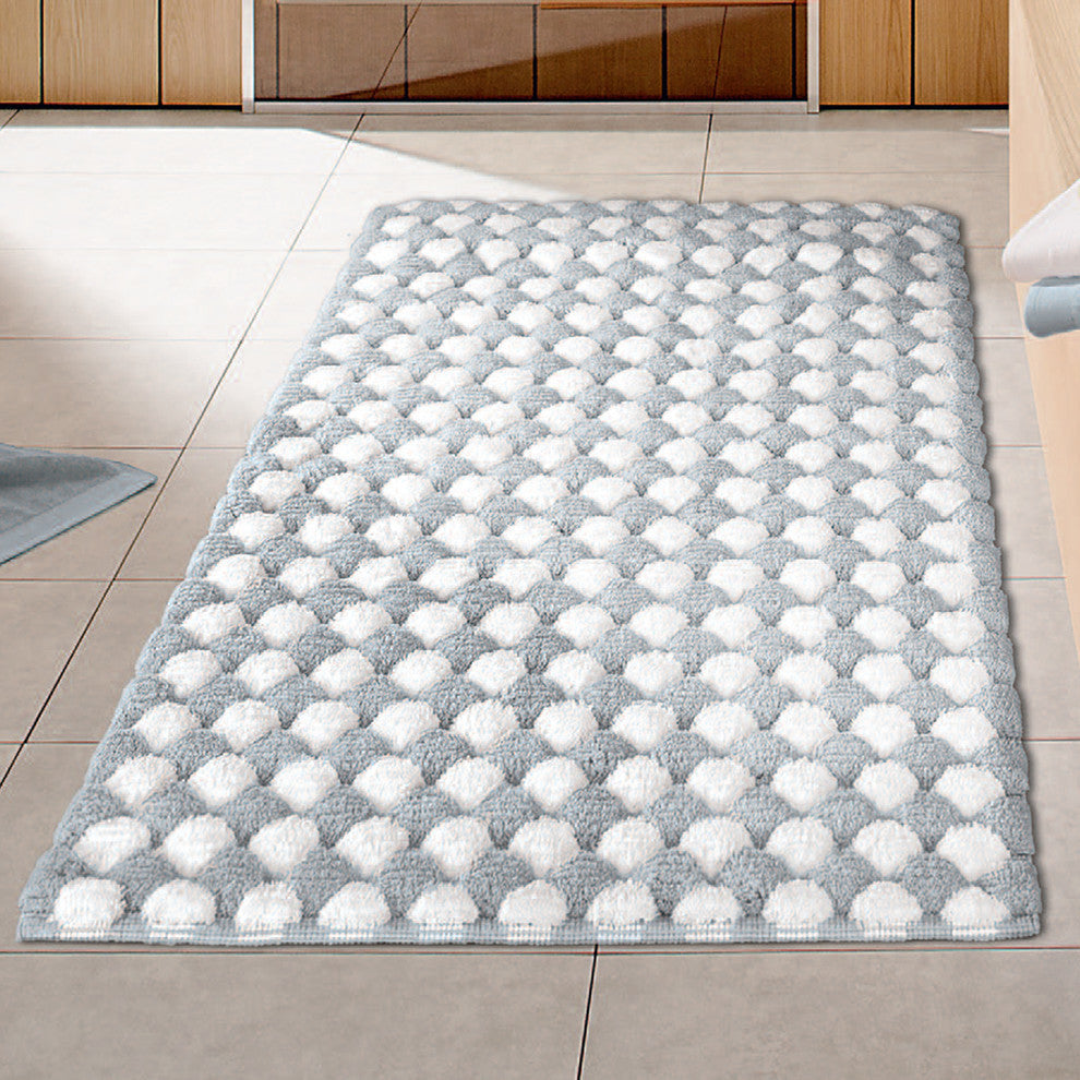 Silver Machine Washable Cotton Bathroom Rug, Merida, Medium