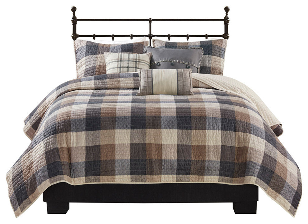 Madison Park Ridge 6 Piece Printed Herringbone Quilt Set With Throw Pillows