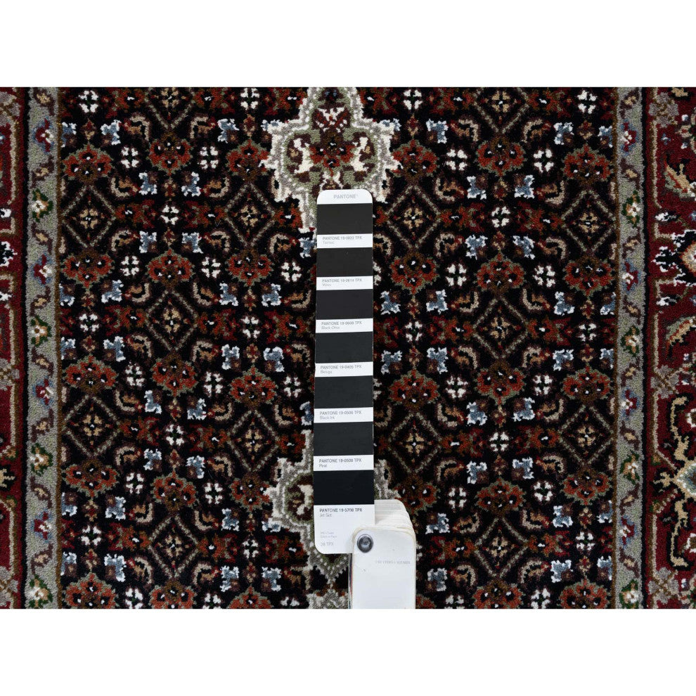 Rich Black Hand Knotted Soft Wool and Silk Runner Oriental Rug, 2'4"x27'1"