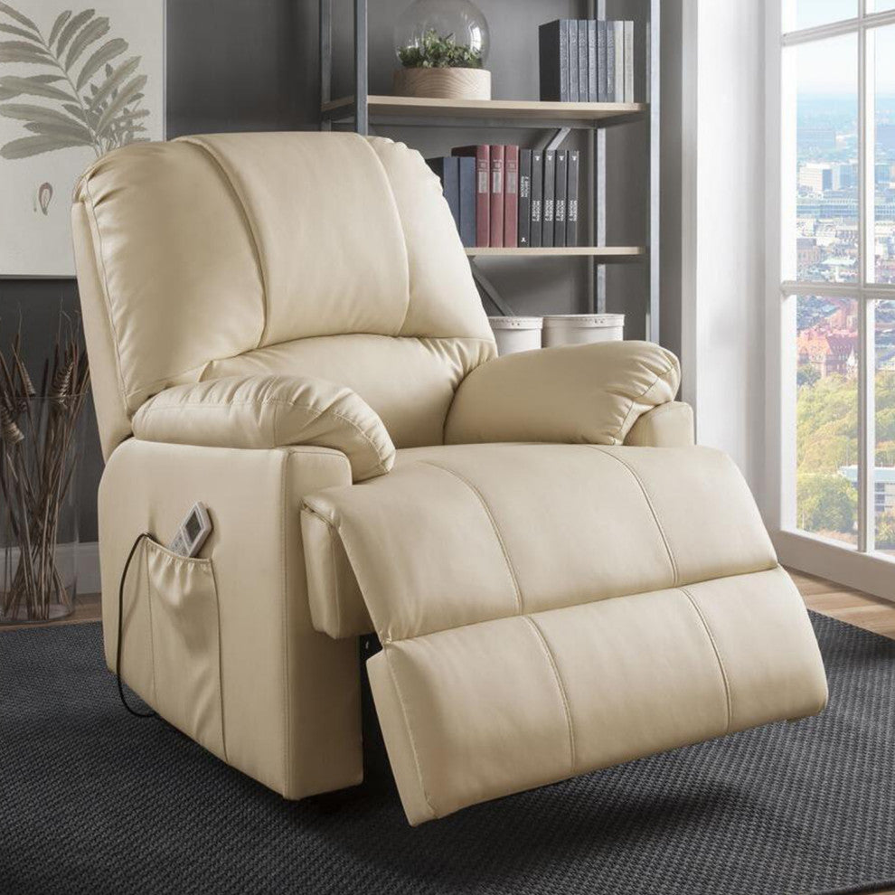 Beige PU Upholstered Recliner With Power Lift and Massage