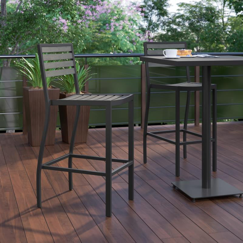 Lark Commercial Grade Outdoor Bar Height Stool, Gray Wash