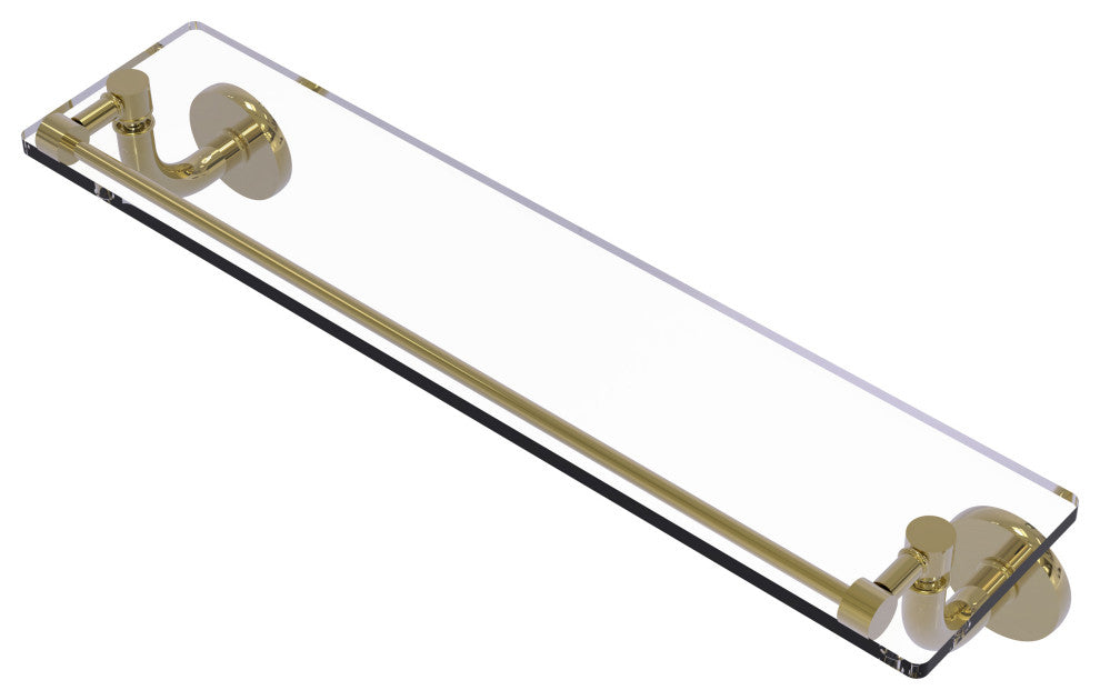 Remi 22" Glass Vanity Shelf with Gallery Rail, Unlacquered Brass
