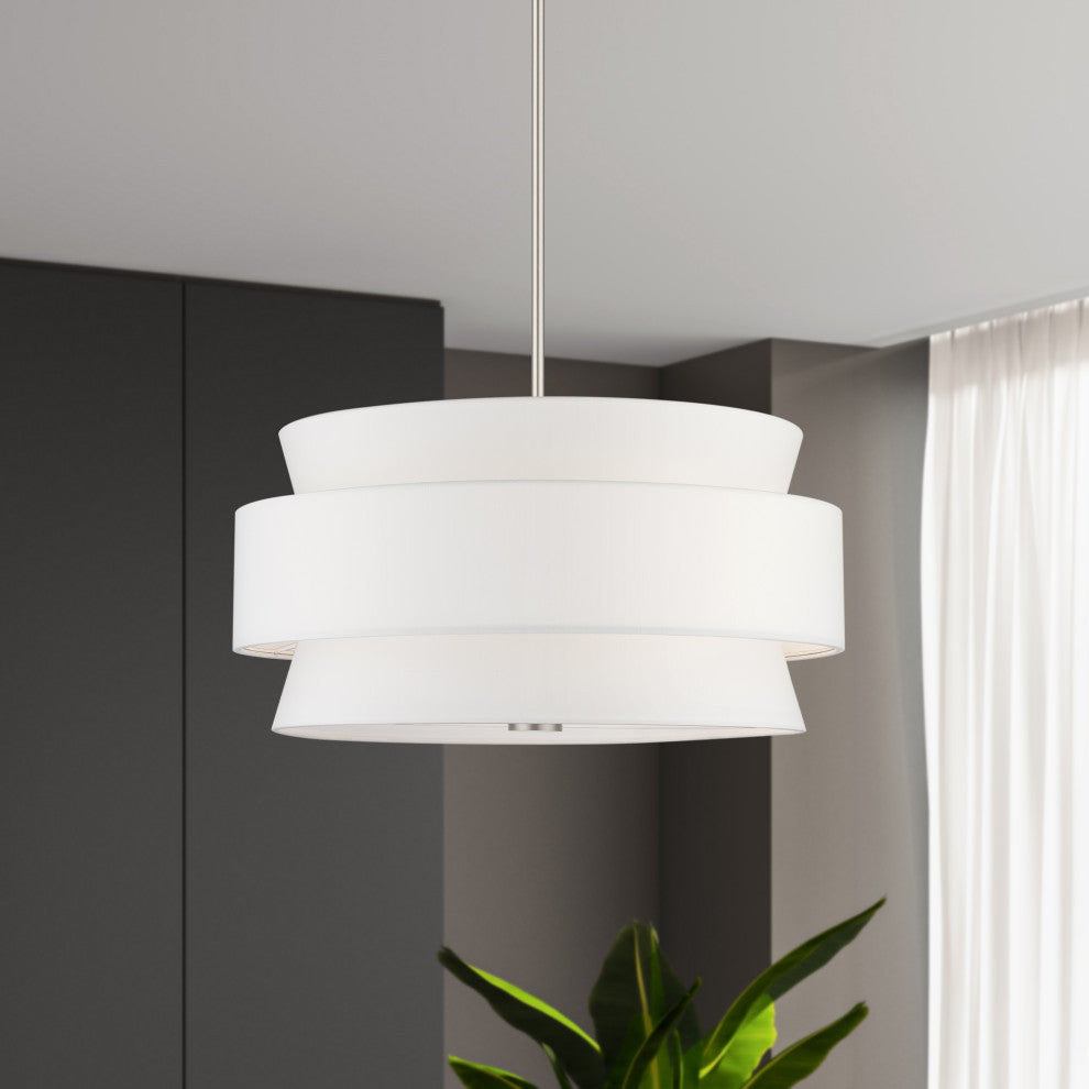 Fontana 5-Light Brushed Nickel Chandelier with Off-White Shades