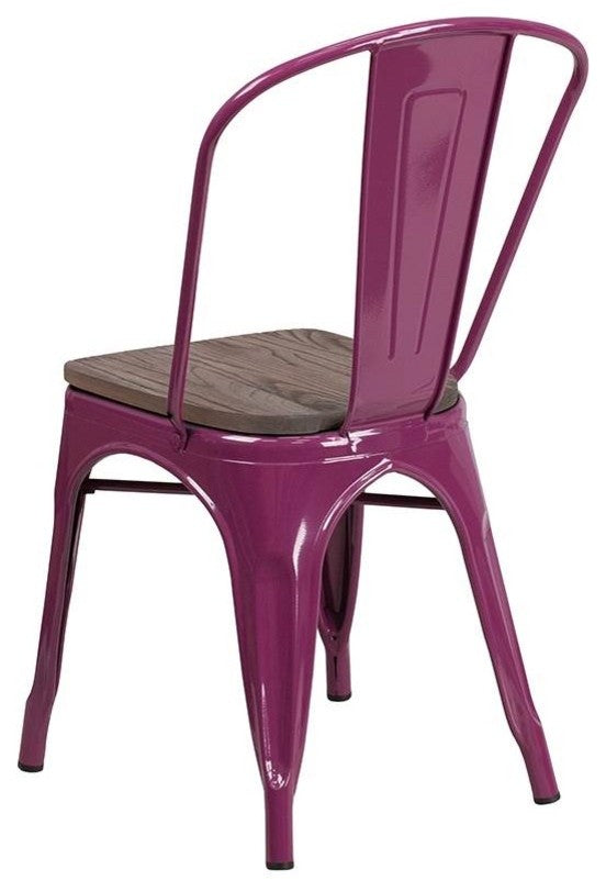 Purple Metal Stackable Chair With Wood Seat