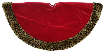 48" Safari Red and Brown Velveteen With Plush Cheetah Print Christmas Tree Skirt