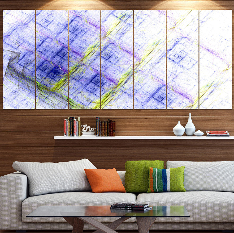 Light Blue Fractal Grill, Abstract Art on Canvas, 83"x32", 7 Panels
