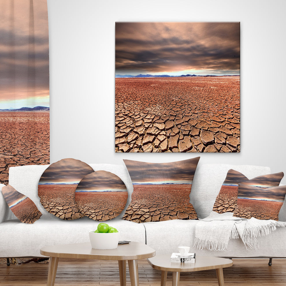 Drought Land Under Cloudy Sky African Landscape Printed Throw Pillow, 18"x18"
