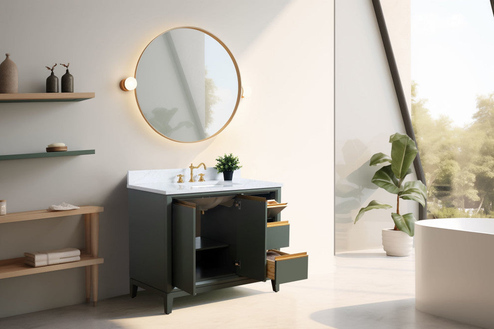 Vanity Art Bathroom Vanity With Sink, Vintage Green, 42" Single