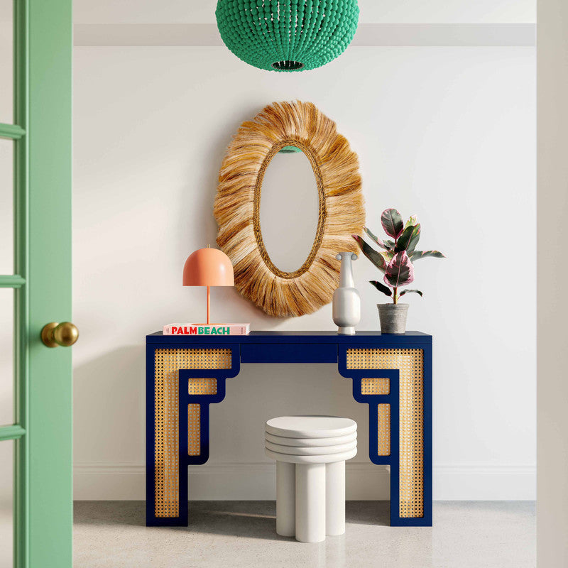 Suzie Navy/Rattan Console Table